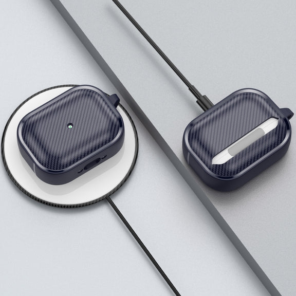 For AirPods Pro Photo Frame Carbon Fiber Series Earphone Case(Dark Blue)