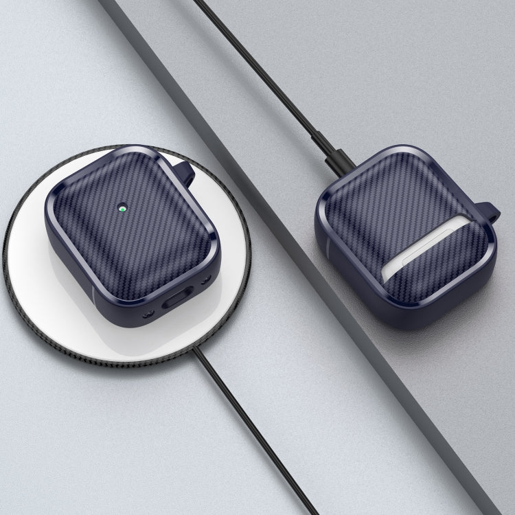 For AirPods 1 / 2 Photo Frame Carbon Fiber Series Earphone Case(Dark Blue) - For AirPods 1/2 by PMC Jewellery | Online Shopping South Africa | PMC Jewellery | Buy Now Pay Later Mobicred