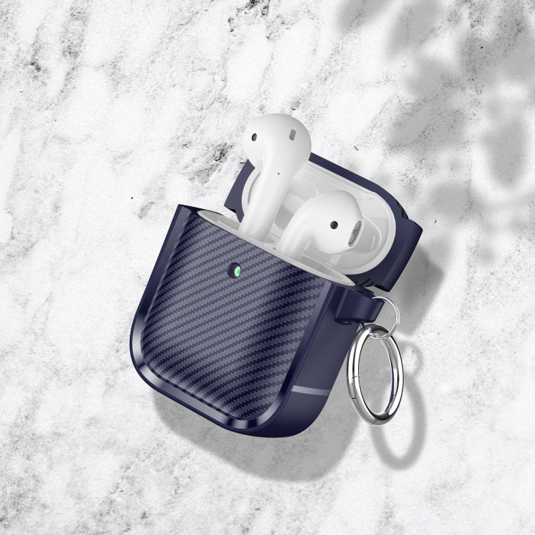 For AirPods 1 / 2 Photo Frame Carbon Fiber Series Earphone Case(Dark Blue)