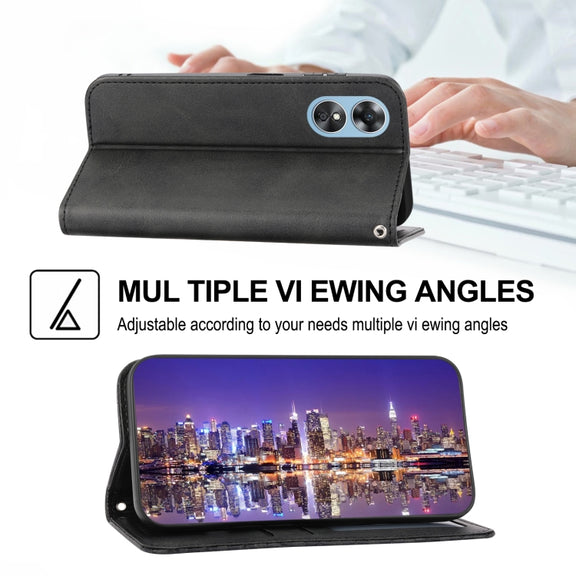 For OPPO Reno8 T 4G Global Cubic Grid Calf Texture Magnetic Leather Phone Case(Black)