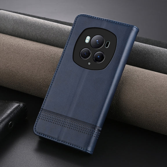For Honor Magic6 Pro AZNS Magnetic Calf Texture Flip Leather Phone Case(Dark Blue)