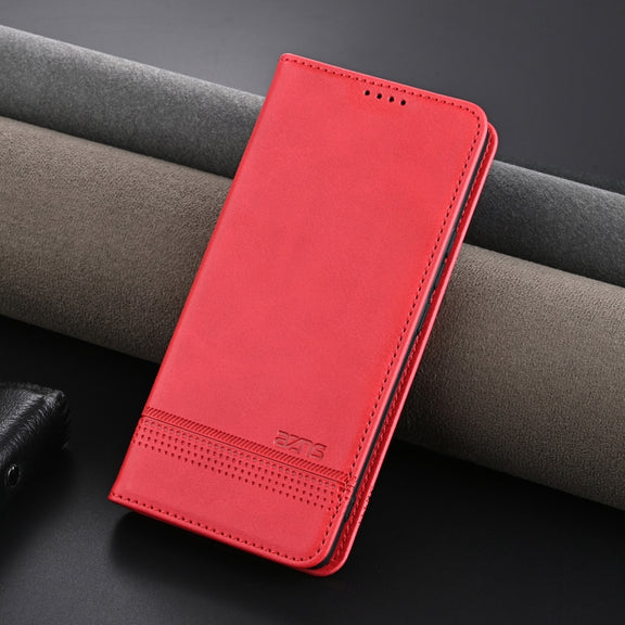 For Honor Magic6 Pro AZNS Magnetic Calf Texture Flip Leather Phone Case(Red)