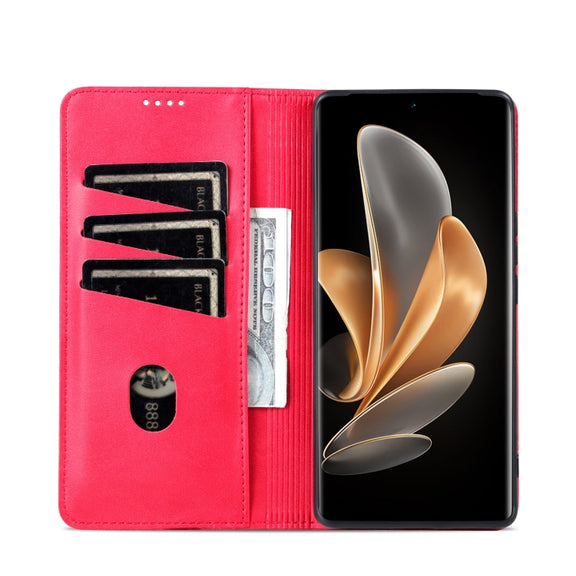 For Honor Magic6 Pro AZNS Magnetic Calf Texture Flip Leather Phone Case(Red)