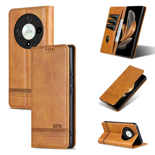 For Honor Magic6 Lite 5G/X9b AZNS Magnetic Calf Texture Flip Leather Phone Case(Light Brown) - free shipping - PMC Jewellery - Order now!