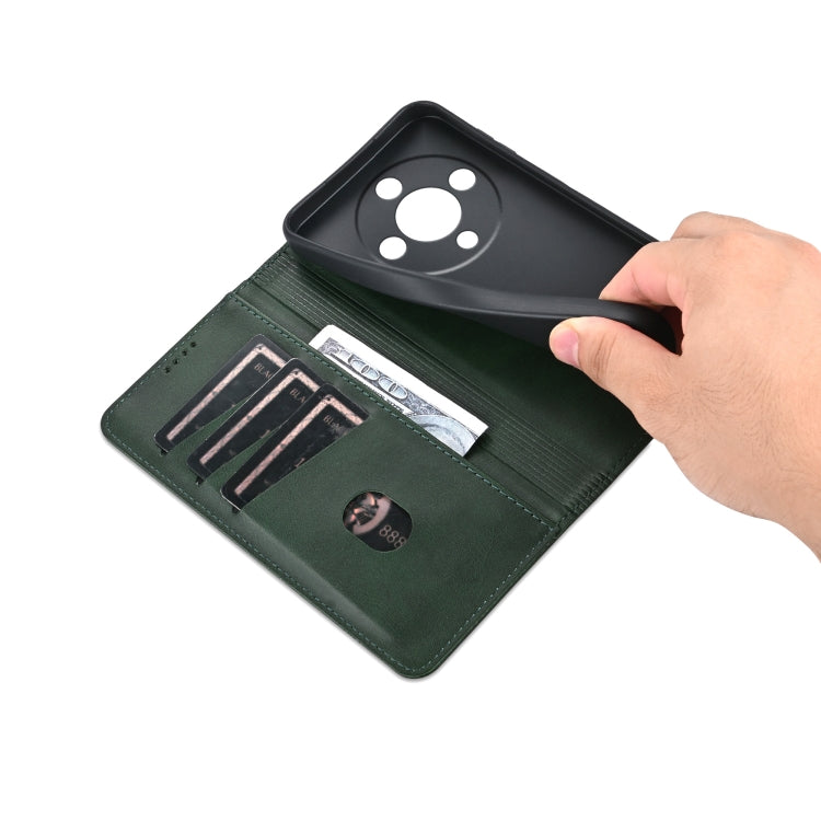 For Honor Magic6 Lite 5G/X9b AZNS Magnetic Calf Texture Flip Leather Phone Case(Dark Green) - Honor Cases by AZNS | Online Shopping South Africa | PMC Jewellery | Buy Now Pay Later Mobicred