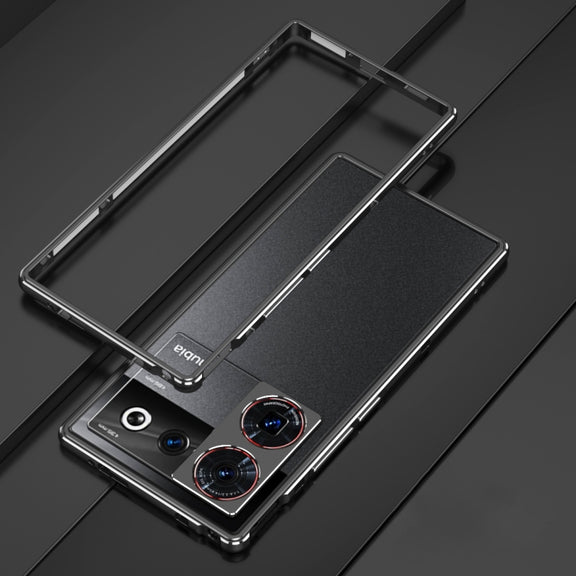 For ZTE nubia Z50 Ultra LK Aurora Metal Frame Phone Case with Lens Cover(Black Silver)