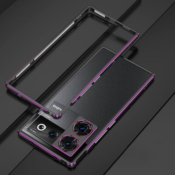 For ZTE nubia Z50 Ultra LK Aurora Metal Frame Phone Case with Lens Cover(Black Purple)