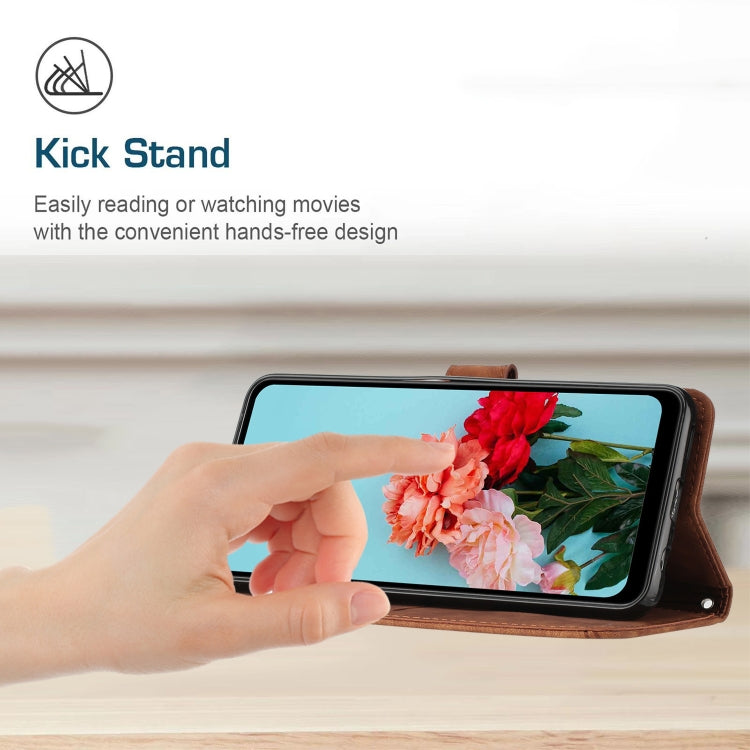 For Honor X7 4G / Play 30 Plus Skin Feel Stripe Pattern Leather Phone Case with Lanyard(Brown) - Honor Cases by PMC TechLife | Online Shopping South Africa | PMC TechLife