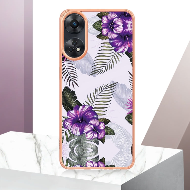 For OPPO Reno8 T 4G Electroplating IMD TPU Phone Case(Purple Flower) - OPPO Cases by PMC TechLife | Online Shopping South Africa | PMC TechLife | Buy Now Pay Later Mobicred