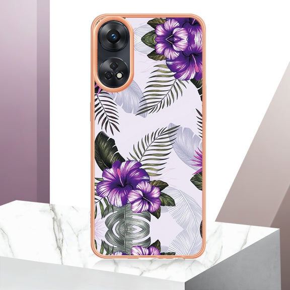 For OPPO Reno8 T 4G Electroplating IMD TPU Phone Case(Purple Flower)
