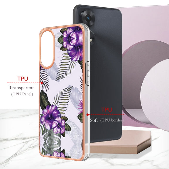 For OPPO Reno8 T 4G Electroplating IMD TPU Phone Case(Purple Flower)