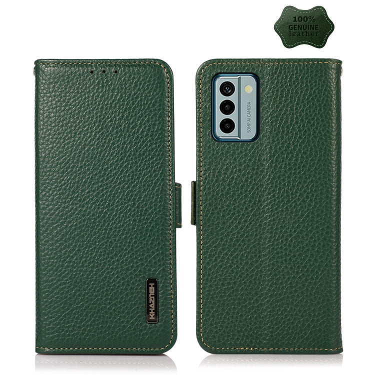 For Nokia G22 4G KHAZNEH Side-Magnetic Litchi Genuine Leather RFID Phone Case(Green) - Nokia Cases by PMC TechLife | Online Shopping South Africa | PMC TechLife | Buy Now Pay Later Mobicred