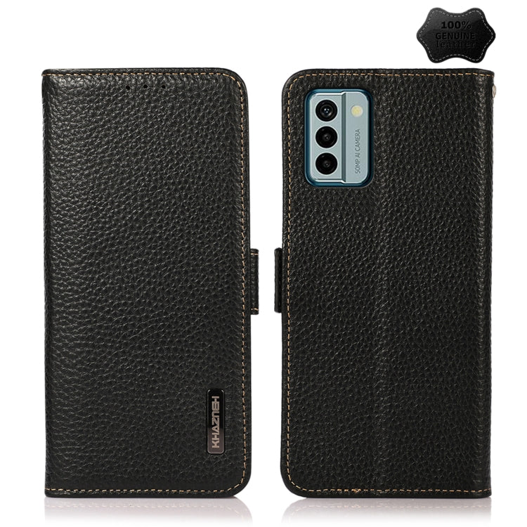 For Nokia G22 4G KHAZNEH Side-Magnetic Litchi Genuine Leather RFID Phone Case(Black) - Nokia Cases by PMC TechLife | Online Shopping South Africa | PMC TechLife | Buy Now Pay Later Mobicred