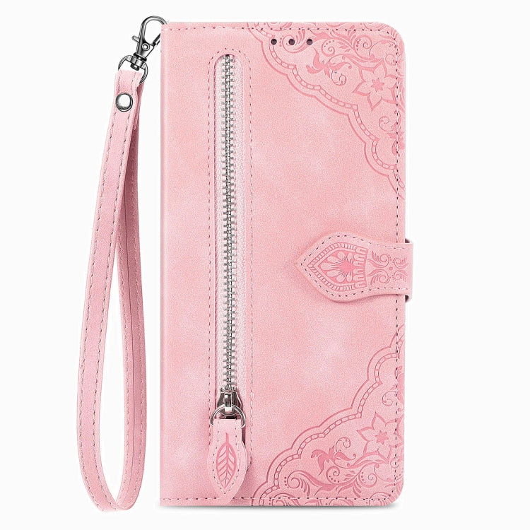 For Blackview A85 Embossed Flower Zipper Leather Phone Case(Pink) - More Brand by PMC TechLife | Online Shopping South Africa | PMC TechLife