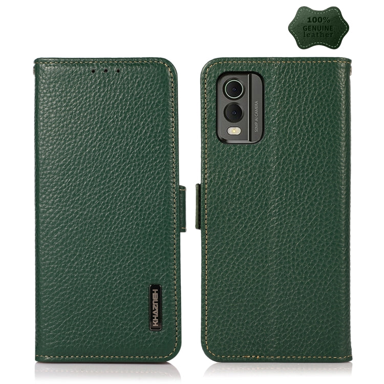 For Nokia C32 KHAZNEH Side-Magnetic Litchi Genuine Leather RFID Phone Case(Green) - Nokia Cases by PMC TechLife | Online Shopping South Africa | PMC TechLife | Buy Now Pay Later Mobicred