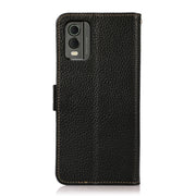 For Nokia C32 KHAZNEH Side-Magnetic Litchi Genuine Leather RFID Phone Case(Black)