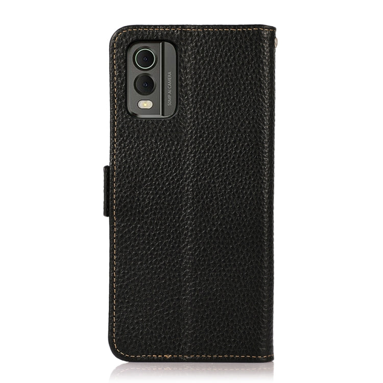 For Nokia C32 KHAZNEH Side-Magnetic Litchi Genuine Leather RFID Phone Case(Black)