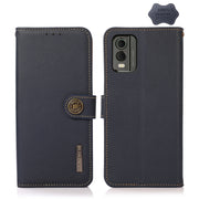 For Nokia C32 KHAZNEH Custer Genuine Leather RFID Phone Case(Blue)