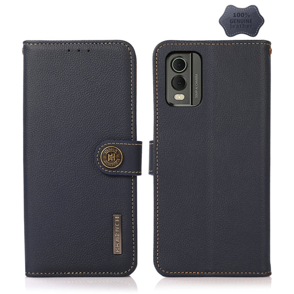 For Nokia C32 KHAZNEH Custer Genuine Leather RFID Phone Case(Blue)