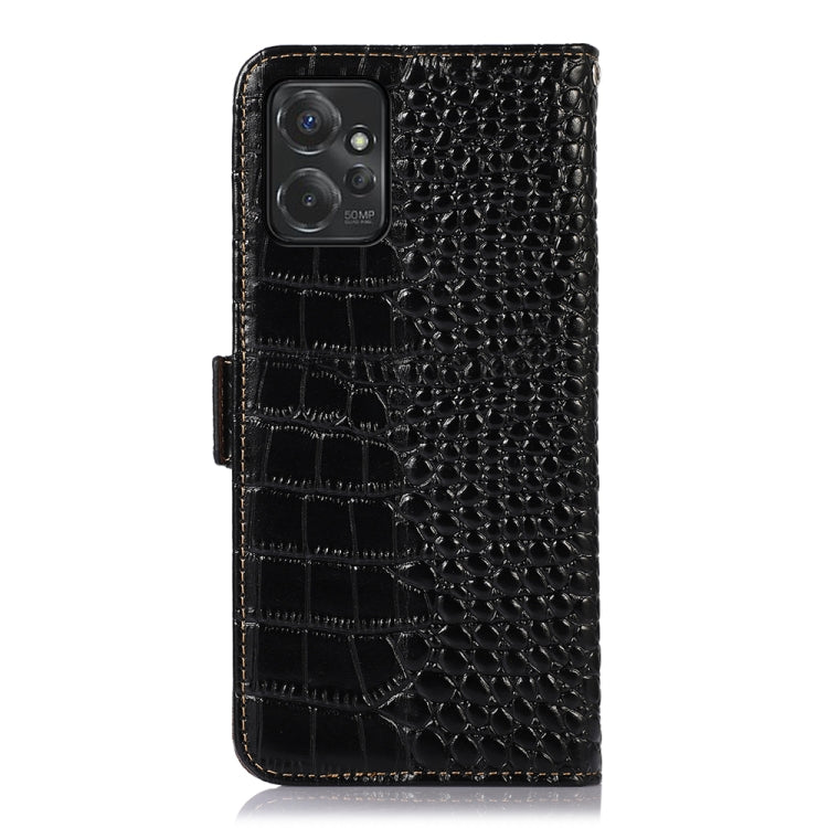For Motorola Moto G Power 2023 Crocodile Top Layer Cowhide Leather Phone Case(Black)