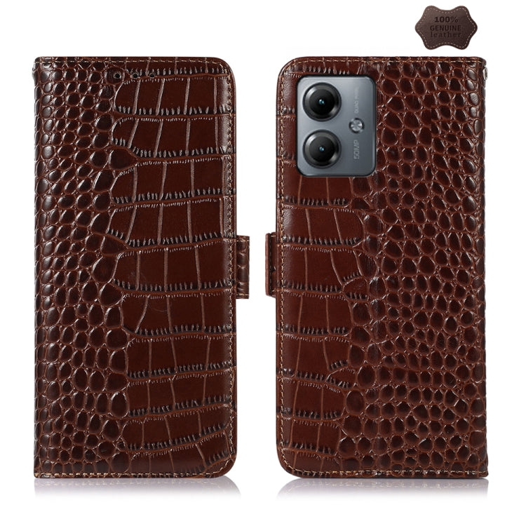 For Motorola Moto G14 4G Crocodile Top Layer Cowhide Leather Phone Case(Brown) - Motorola Cases by PMC TechLife | Online Shopping South Africa | PMC TechLife | Buy Now Pay Later Mobicred