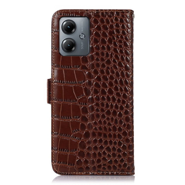 For Motorola Moto G14 4G Crocodile Top Layer Cowhide Leather Phone Case(Brown) - Motorola Cases by PMC TechLife | Online Shopping South Africa | PMC TechLife | Buy Now Pay Later Mobicred