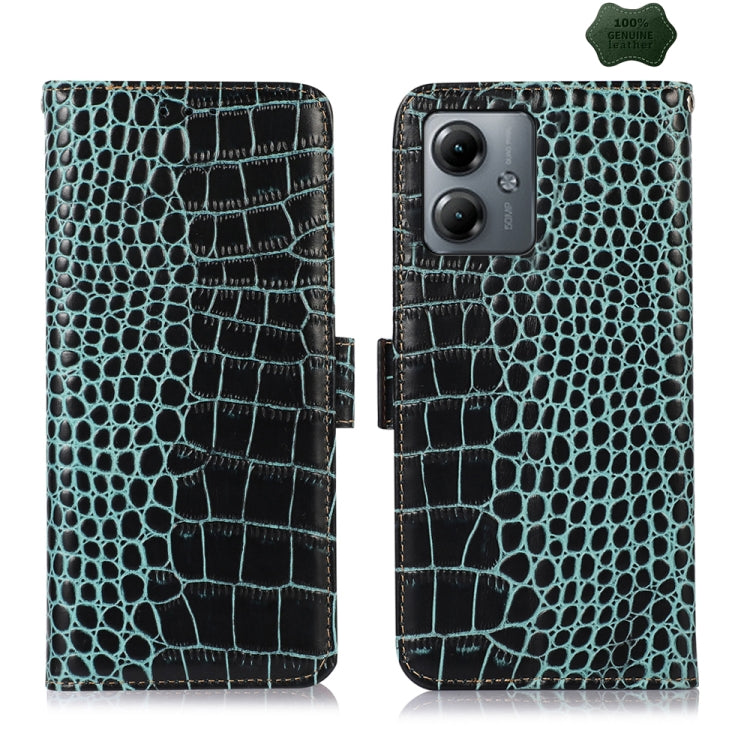For Motorola Moto G14 4G Crocodile Top Layer Cowhide Leather Phone Case(Green) - Motorola Cases by PMC TechLife | Online Shopping South Africa | PMC TechLife | Buy Now Pay Later Mobicred
