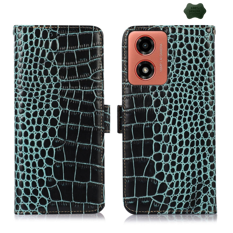 For Motorola Moto G04 / G24 Crocodile Top Layer Cowhide Leather Phone Case(Green) - Motorola Cases by PMC TechLife | Online Shopping South Africa | PMC TechLife | Buy Now Pay Later Mobicred