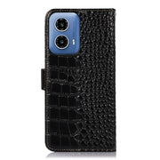 For Motorola Moto G34 Crocodile Top Layer Cowhide Leather Phone Case(Black)