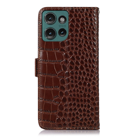 For Motorola Edge 50 Neo Crocodile Top Layer Cowhide Leather Phone Case(Brown)