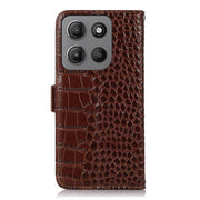 For Motorola Moto G15 4G / G05 Crocodile Top Layer Cowhide Leather Phone Case(Brown)
