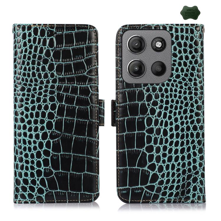 For Motorola Moto G15 4G / G05 Crocodile Top Layer Cowhide Leather Phone Case(Green) - Motorola Cases by PMC TechLife | Online Shopping South Africa | PMC TechLife | Buy Now Pay Later Mobicred