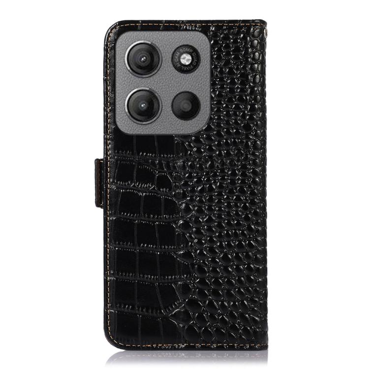 For Motorola Moto G15 4G / G05 Crocodile Top Layer Cowhide Leather Phone Case(Black) - Motorola Cases by PMC TechLife | Online Shopping South Africa | PMC TechLife | Buy Now Pay Later Mobicred