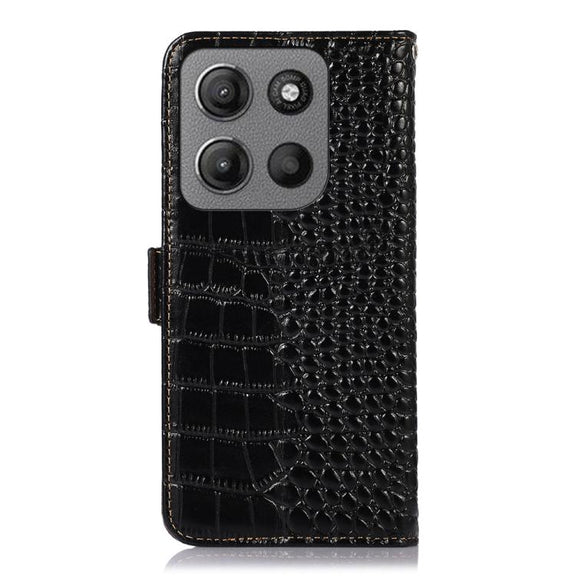 For Motorola Moto G15 4G / G05 Crocodile Top Layer Cowhide Leather Phone Case(Black)