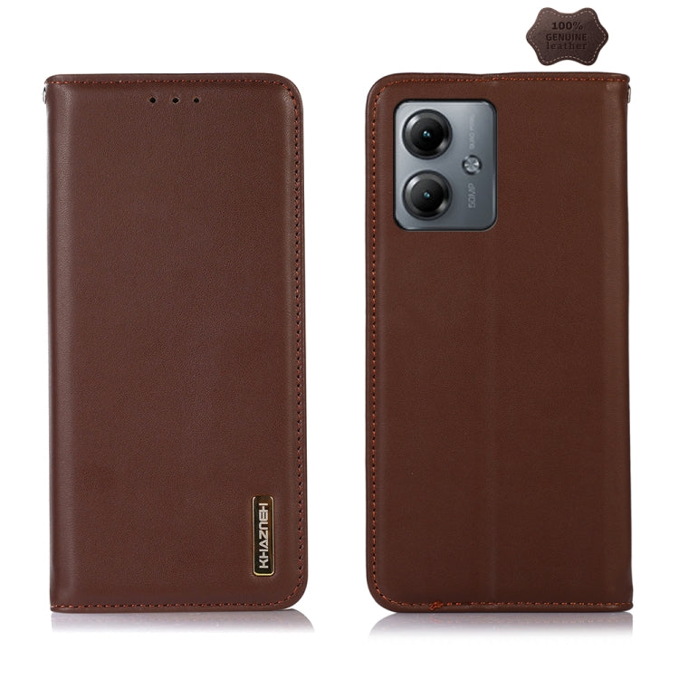 For Motorola Moto G14 4G KHAZNEH Nappa Top Layer Cowhide Leather Phone Case(Brown) - Motorola Cases by PMC TechLife | Online Shopping South Africa | PMC TechLife | Buy Now Pay Later Mobicred