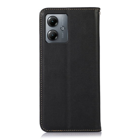 For Motorola Moto G14 4G KHAZNEH Nappa Top Layer Cowhide Leather Phone Case(Black)
