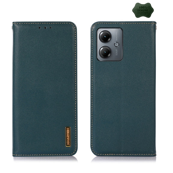 For Motorola Moto G14 4G KHAZNEH Nappa Top Layer Cowhide Leather Phone Case(Green)