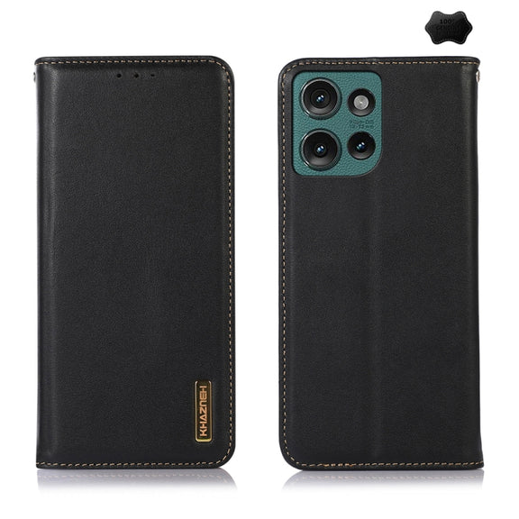 For Motorola Edge 50 Global KHAZNEH Nappa Top Layer Cowhide Leather Phone Case(Black)