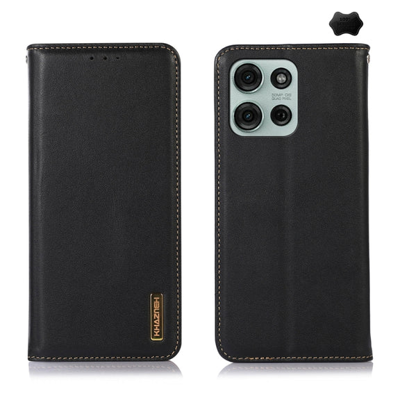 For Motorola Moto G75 5G KHAZNEH Nappa Top Layer Cowhide Leather Phone Case(Black)