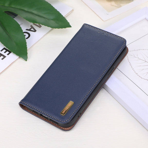 For Motorola Moto G75 5G KHAZNEH Nappa Top Layer Cowhide Leather Phone Case(Blue)