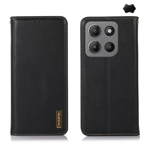 For Motorola Moto G15 4G / G05 KHAZNEH Nappa Top Layer Cowhide Leather Phone Case(Black)