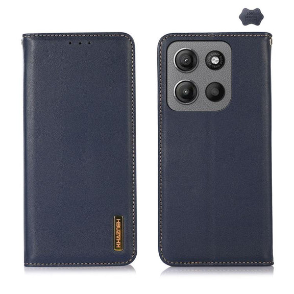 For Motorola Moto G15 4G / G05 KHAZNEH Nappa Top Layer Cowhide Leather Phone Case(Blue)