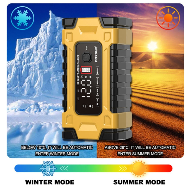 FOXSUR 12V / 24V / 10A Car / Motorcycle Battery Smart Repair Lead-acid Battery Charger(US Plug Yellow) - Battery Charger by FOXSUR | Online Shopping South Africa | PMC TechLife | Buy Now Pay Later Mobicred