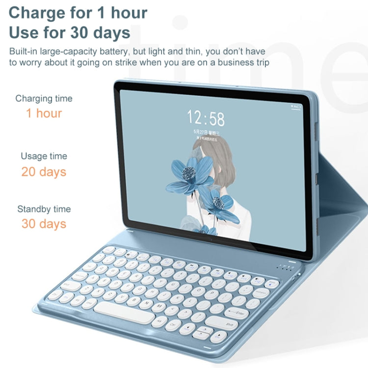 For Lenovo Tab M10 Plus 10.6 3rd Gen 2022 YM-LX106 Round Key Detachable Bluetooth Tablet Keyboard Leather Case without Mouse(Matcha Green)
