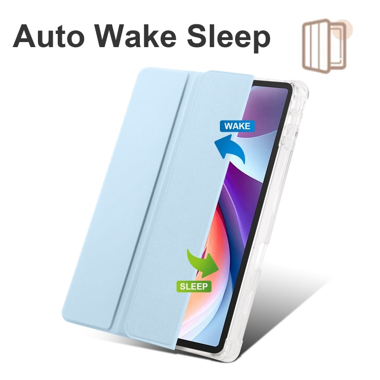 For Lenovo Tab M11 / Xiaoxin Pad 11 2024 3-fold Clear TPU Leather Tablet Case with Pen Slot(Ice Blue)