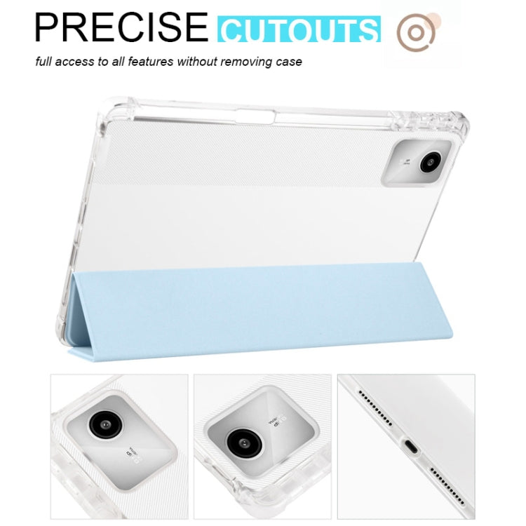 For Lenovo Tab M11 / Xiaoxin Pad 11 2024 3-fold Clear TPU Leather Tablet Case with Pen Slot(Ice Blue)