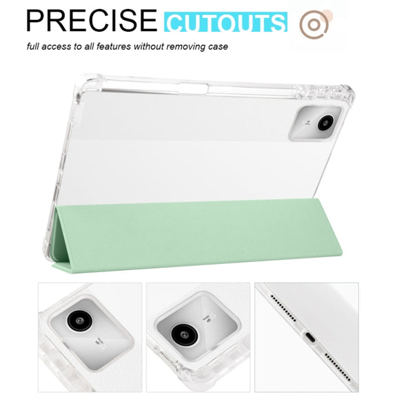 For Lenovo Tab M11 / Xiaoxin Pad 11 2024 3-fold Clear TPU Leather Tablet Case with Pen Slot(Green)