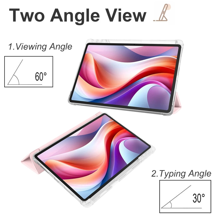 For Lenovo Tab M11 / Xiaoxin Pad 11 2024 3-fold Clear TPU Leather Tablet Case with Pen Slot(Pink)