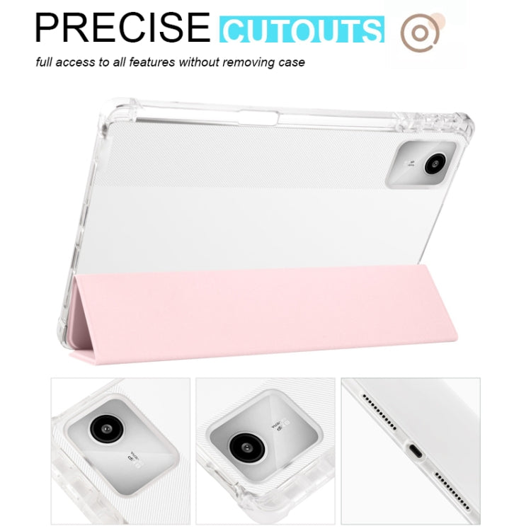 For Lenovo Tab M11 / Xiaoxin Pad 11 2024 3-fold Clear TPU Leather Tablet Case with Pen Slot(Pink)