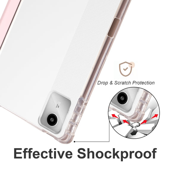 For Lenovo Tab M11 / Xiaoxin Pad 11 2024 3-fold Clear TPU Leather Tablet Case with Pen Slot(Pink)